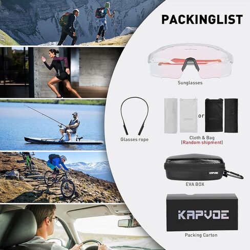 KAPVOE Photochromic Cycling Glasses Men Women Clear Mountain Bike Sunglasses Sports Sunglasses MTB Biking Baseball in Kuwait