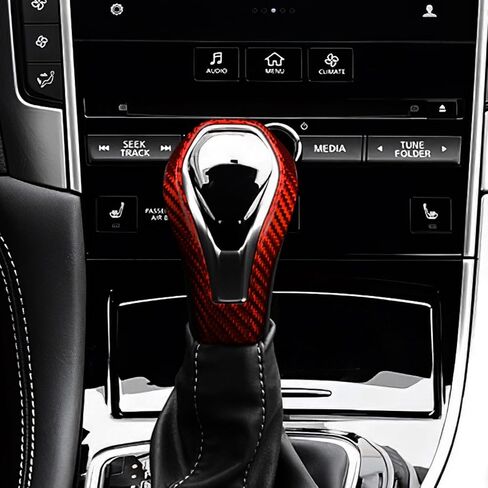 Gear Center Shift Head Console Real Carbon Fiber Covers Panel for Infiniti QX60(2016-2020) Q60(2016-2022) QX80(2018-2022), Interior Button Decal Sticker Protect Decor Frame Car Accessories, Hard Red in Kuwait