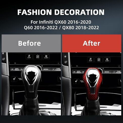 Gear Center Shift Head Console Real Carbon Fiber Covers Panel for Infiniti QX60(2016-2020) Q60(2016-2022) QX80(2018-2022), Interior Button Decal Sticker Protect Decor Frame Car Accessories, Hard Red in Kuwait