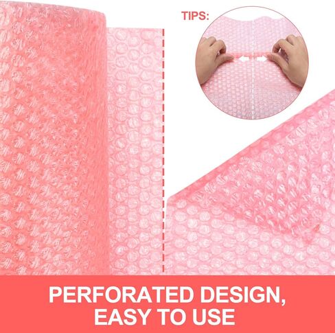 Fuxury Pink 16 بوصة وسادة فقاعية مضادة للكهرباء الساكنة لفة لف فقاعات الهواء 1 لفة 36 قدمًا، مثقوبة كل 12 بوصة، تتضمن 10 ملصقات لاصقة هشة لتغليف مستلزمات صناديق الشحن المتحركة in Kuwait
