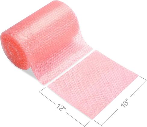 Fuxury Pink 16 بوصة وسادة فقاعية مضادة للكهرباء الساكنة لفة لف فقاعات الهواء 1 لفة 36 قدمًا، مثقوبة كل 12 بوصة، تتضمن 10 ملصقات لاصقة هشة لتغليف مستلزمات صناديق الشحن المتحركة in Kuwait