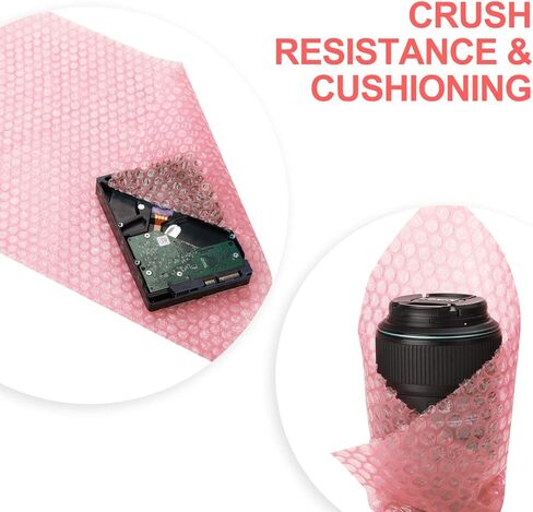 Fuxury Pink 16 بوصة وسادة فقاعية مضادة للكهرباء الساكنة لفة لف فقاعات الهواء 1 لفة 36 قدمًا، مثقوبة كل 12 بوصة، تتضمن 10 ملصقات لاصقة هشة لتغليف مستلزمات صناديق الشحن المتحركة in Kuwait