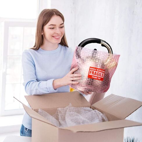 Fuxury Pink 16 بوصة وسادة فقاعية مضادة للكهرباء الساكنة لفة لف فقاعات الهواء 1 لفة 36 قدمًا، مثقوبة كل 12 بوصة، تتضمن 10 ملصقات لاصقة هشة لتغليف مستلزمات صناديق الشحن المتحركة in Kuwait