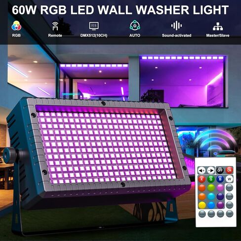 DJ Strobe Stage Light Bar, 288 RGB LED Wall Washer Light, 55 Zones Chasing Stage Party Light 4-in-1 DMX512, Remote Control for Halloween, Wedding, Club, Party (Black 1 Pack) in Saudi Arabia