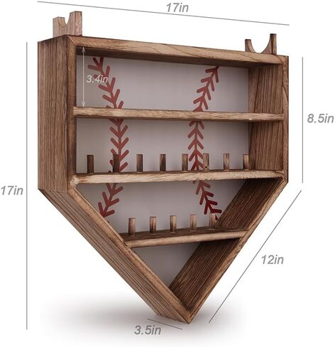 Baseball Display Case 17 x 12, Holder for 20 Balls, 9 Championship Rings, Solid Wood Baseball Box with Lockable Acrylic Door, Bat Rack, Wall Mount Display Cabinet for Collectibles and Trophies in Saudi Arabia