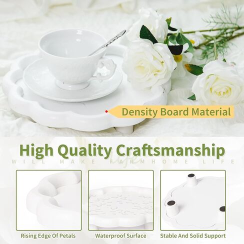 GENMOUS 2 Pcs Decorative Tray with Leather Handle - 9in 11in Round Serving Tray - Farmhouse Decoration Trays for Home,Living Room, Coffee Table,Rustic Wood Tray for Kitchen Table,Dining Table Decor in Saudi Arabia