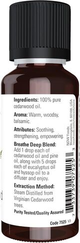 NOW Essential Oils, Cedarwood Oil, Strengthening Aromatherapy Scent, Steam Distilled, 100% Pure, Vegan, Child Resistant Cap, 1-Ounce in Saudi Arabia