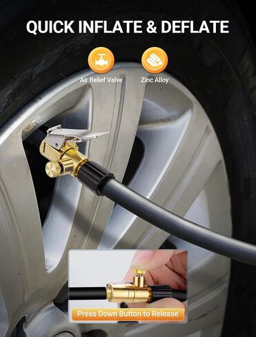 Heavy Duty Locking Tire Chuck Set, 1/4" Female NPT Screw On Air Chuck w/Tire Inflator Nozzle & Pressure Release Button, Quick Connect Tire Inflator Clip Adapter for Air Compressor Guage Pump in Saudi Arabia