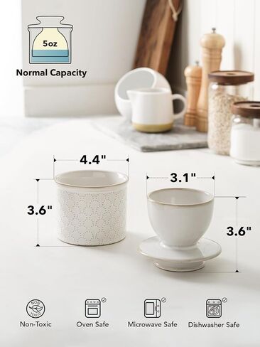 LE TAUCI Butter Crock, Butter Dish with Lid, Butter Container for Counter with Water Line, Embossed French Butter Keeper for Spreadable Butter, Suit For Housewarming - Set of 1, Arctic White in Saudi Arabia