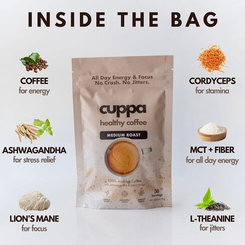 قهوة كوبا الصحية مع الفطر الصحي مع عرف الأسد والأشواغاندا للطاقة والتركيز طوال اليوم - بدون اصطدام أو توتر - منشط الذهن لصحة الدماغ، وصحة الأمعاء، والمناعة، والإجهاد، والذاكرة + الحالة المزاجية - 30 وجبة in Saudi Arabia