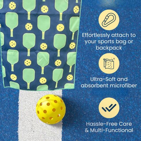 Pickleball Premium Microfiber Towel, Pickleball Gift and Accessory, Cute 15x30 inch Sports Towel for Pickleball Players (Green/Navy) in Saudi Arabia