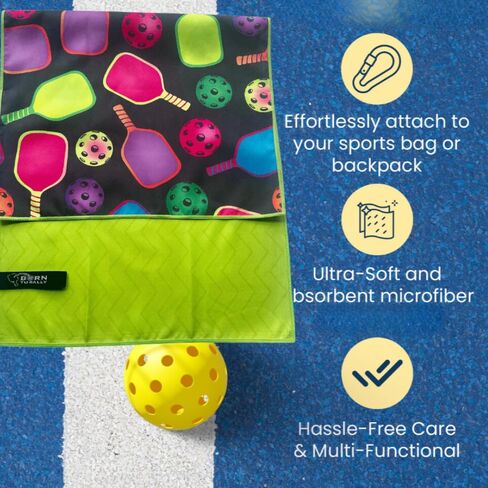 Pickleball Premium Microfiber Towel, Pickleball Gift and Accessory, Cute 15x30 inch Sports Towel for Pickleball Players (Green/Navy) in Saudi Arabia