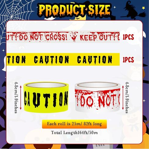 2 Rolls Halloween Fright Tape 164ft/50m Caution Tape Do Not Enter Tape with Blood Handprint Tape Halloween Warning Tape Banner Outdoor Halloween Party Decorations for Room Door Haunted Houses in Kuwait