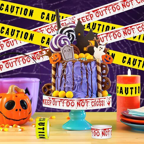 2 Rolls Halloween Fright Tape 164ft/50m Caution Tape Do Not Enter Tape with Blood Handprint Tape Halloween Warning Tape Banner Outdoor Halloween Party Decorations for Room Door Haunted Houses in Kuwait
