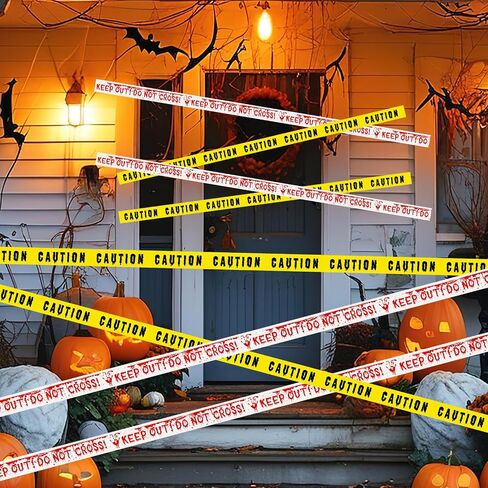 2 Rolls Halloween Fright Tape 164ft/50m Caution Tape Do Not Enter Tape with Blood Handprint Tape Halloween Warning Tape Banner Outdoor Halloween Party Decorations for Room Door Haunted Houses in Kuwait