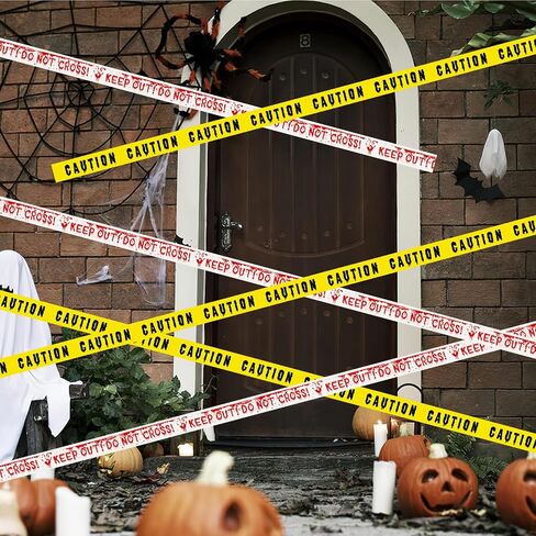 2 Rolls Halloween Fright Tape 164ft/50m Caution Tape Do Not Enter Tape with Blood Handprint Tape Halloween Warning Tape Banner Outdoor Halloween Party Decorations for Room Door Haunted Houses in Kuwait