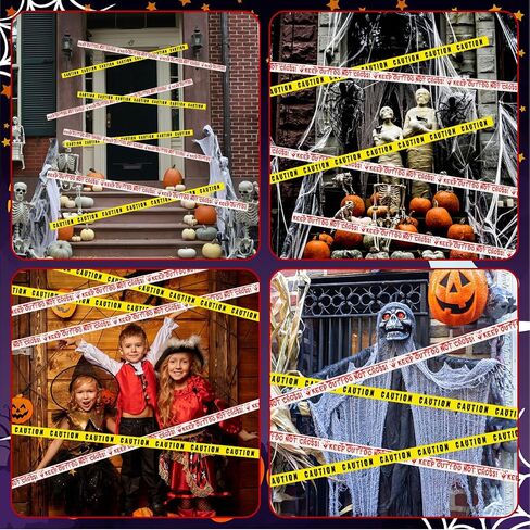 2 Rolls Halloween Fright Tape 164ft/50m Caution Tape Do Not Enter Tape with Blood Handprint Tape Halloween Warning Tape Banner Outdoor Halloween Party Decorations for Room Door Haunted Houses in Kuwait