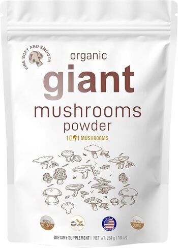 Organic Giant Mushroom ，10 in 1 Mega Mushroom-Complex Formula Powder for Immune System Booster, Reishi & More,Chaga, Lions Mane, Cordyceps, Vegan, (284 Days Supply) in Kuwait