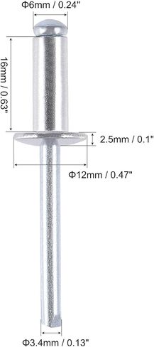 uxcell Blind Rivets, Aluminum Pull Rivets Core Decoration Rivets 6mm Diameter 12mm Grip Length Silver Tone, 25pcs in Saudi Arabia