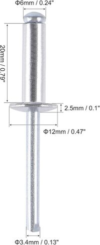 uxcell Blind Rivets, Aluminum Pull Rivets Core Decoration Rivets 6mm Diameter 12mm Grip Length Silver Tone, 25pcs in Saudi Arabia