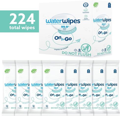 WaterWipes On The Go Wipes, 99.9% Water-Based Wipes for Travel, Sports, and to Refresh Skin, Unscented & Hypoallergenic, 28 Count (1 Pack) in Saudi Arabia