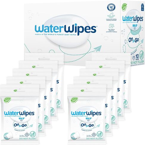 WaterWipes On The Go Wipes, 99.9% Water-Based Wipes for Travel, Sports, and to Refresh Skin, Unscented & Hypoallergenic, 28 Count (1 Pack) in Saudi Arabia