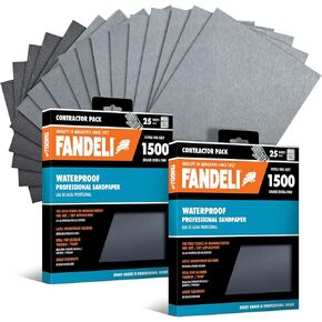 Fandeli | Waterproof Sandpaper | 2000 Grit | 25 Sheets 9'' x 11'' | For Car Polishing, Wooden Furniture Sanding and Metal Sanding | Water Resistant