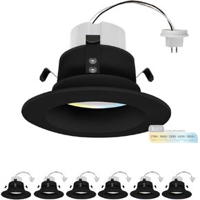 NUWATT 6 Pack, Black MR16 LED Retrofit Recessed Lighting 4 Inch, 12V LED Light 5CCT Selectable 2700K/3000K/3500K/4000K/5000K 660LM 10W Dimmable, MR16 GU5.3 LED Bulb Low Voltage 75W Halogen Replacement