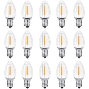 NETEHA 6 Pack C7 Clear Led Replacement Christmas Light Bulb, C7 E12 Base 120V Waterproof Led Bulbs for Christmas Outdoor String Lights, Halloween Decoration Bulb