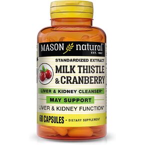 MASON NATURAL Milk Thistle/Cranberry Liver & Kidney Cleanser - Supports Healthy Liver & Kidney Function, Cleanse and Detox, 60 Capsules