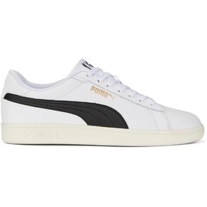 PUMA Mens Smash 3.0 Leather Sneaker, PUMA Mens White-PUMA Mens Black-PUMA Mens Gold-Frosted Ivory, 9