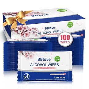 100 Wipes of 75% Alcohol Hand Sanitizer, Individually Wrapped, Travel Size, Japanese Cherry Blossom Scented, with Aloe Moisturizer & Vitamin E for On-the-Go Use, All-Purpose(Restaurant, Home, Office)