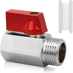 1/2" Brass Mini Ball Valve with PTFE Sealing Tape, NPT Thread Female and Male Shut-Off Valves, Hot Water Drain Valve for RV or Trailer Water Heater Maintenance (Red)