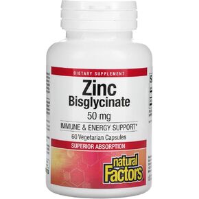 Natural Factors Zinc Bisglycinate, 50 mg, 60 Vegetarian Capsules