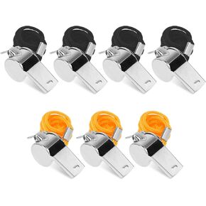 7 Pcs Sports Whistle for Adults with Lanyard Stainless Steel Whistles Very Loud Coaches Metal Whistles Referees Coaching Whistle for Dog Police Training Gyms Emergency(Silver)