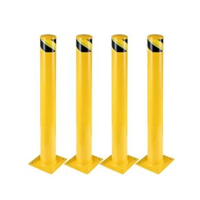 4 Packs 48 Inch Height Bollard Post, Iron Steel Safety Bollard Parking Barrier for Parking Lot, Yellow Driveway Security Bollards for Traffic Control, Parking&Traffic-Sensitive Area