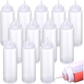 16 Pcs 32 oz Squeeze Bottle Large Squeeze Bottle Plastic Wide Mouth Squeeze Bottles Clear Condiment Squeeze Bottle for Sauces Chocolate Ketchup Mustard BBQ Grill Restaurant