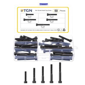 M6x1x30/35/40/45/50 Hex Socket Head Cap Screws Blots Assortment Kit - 50Pack - Good for Mountain Bike, Auto, Motorcycle - Carbon Steel Machine Screws Bolts - Black