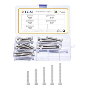 M6x1x30/35/40/45/50 Hex Socket Head Cap Screws Blots Assortment Kit - 50Pack - Good for Mountain Bike, Auto, Motorcycle - 304 Stainless Steel Machine Screws Bolts - Silver