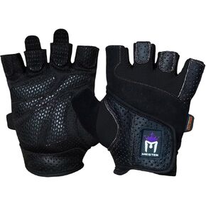 Meister Women's Fit Grip Weight Lifting Gloves w/ Washable Amara Leather - Black - X-Small
