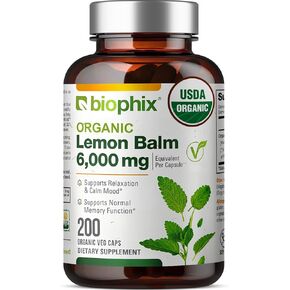 biophix Lemon Balm Capsules USDA Organic 20:1 Extract 300 mg 200 Veggie Caps - Cognitive Health Stress Sleep Mood Support Natural Herbal Supplement