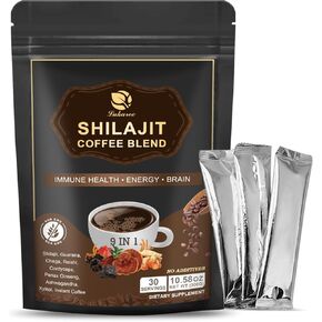 (عبوة من عبوتين) مسحوق قهوة شيلاجيت 9 في 1، مكمل شيلاجيت ممتاز مع الشاجا والريشي والكورديسيبس والباناكس الجينسنغ ومستخلص الغوارانا و85+ من المعادن النزرة للرجال والنساء، 30 وجبة in Kuwait