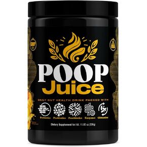 Poop Juice 5-in-1 Prebiotic, Probiotic, Postbiotic, Digestive Enzymes & Glutamine Supplement – Bloat Relief, Gut Health & Immune Support – Sugar-Free, Dye-Free- Georgia Peach Mango, 30 Servings