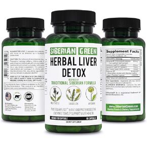 Herbal Liver Detox with Milk Thistle Artichoke Dandelion 60 Capsules – Traditional Siberian Formula Plus Enzymes to Support Liver Health