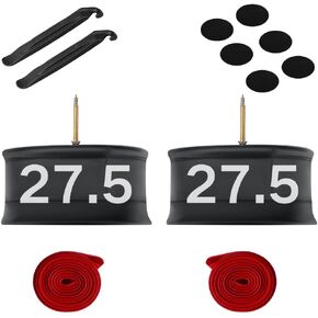 2 Pack 27.5x2.125/2.25/2.3/2.35/2.4 Butyl Rubber Inner Tube 27.5 inch Bike Tube with 48mm Presta for MTB/Road Bike/Commuter Bike/Touring Bike/Cross-Country Bike
