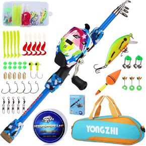 Kids Fishing Pole,Portable Telescopic Ice Fishing Rod and Reel Combo,with Spincast Fishing Reel Tackle Bag Lures for Youth,Girls and Boys Best Gifts