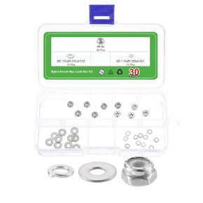 uxcell 30Pcs #4-40 Nylon Insert Hex Lock Nut Kit, 304 Stainless Steel Lock Nuts with Flat Washers and Spring Washers Self Tight Hex Lock Nuts, Silver&White