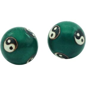 BRABUD 1.5'' Health Hand Balls Carved Tai Chi Pattern Cloisonne Exercise Stress Balls Craft Collection BS142 (S, Green)