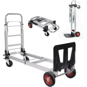 Aluminium 3in1 Hand Truck, Heavy Duty Convertible Hand Truck Dolly, Folding Trolley, 440lbs Capacity for Transport Moving in Warehouse, Supermarket, Equipment