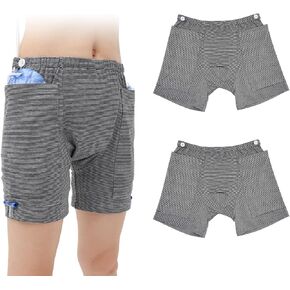 2 PCS Nephrostomy Bags Shorts for Men, Hold Up to 2 * 2000ML, Incontinence Care Trousers for Foley, Ostomy Patients (Men, 2X-Large-Waist:32.6''~39.3'')